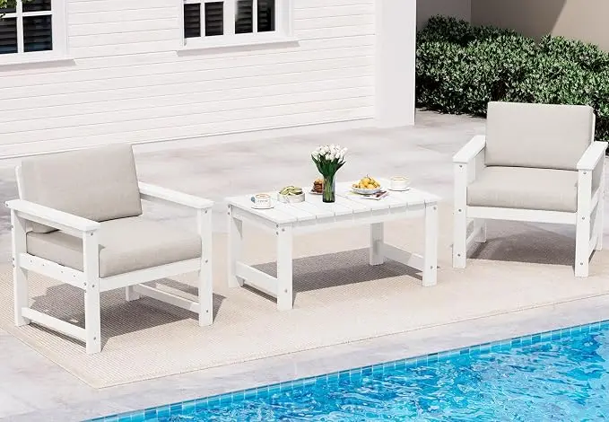 SERWALL 3 Pieces HDPE Outdoor Sofa Bistro Set