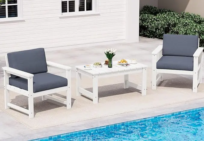 SERWALL 3 Pieces HDPE Outdoor Sofa Bistro Set