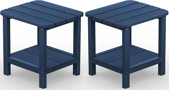 SERWALL Adirondack Table Set of 2, Outdoor Side Table- Blue