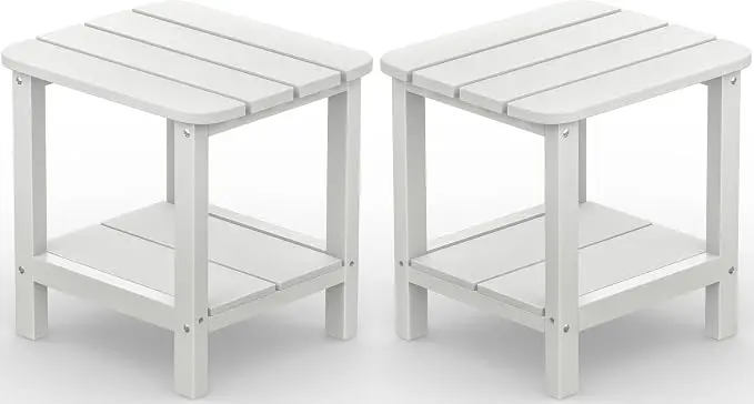 SERWALL Double Adirondack Side Table Set of 2, End Table- White
