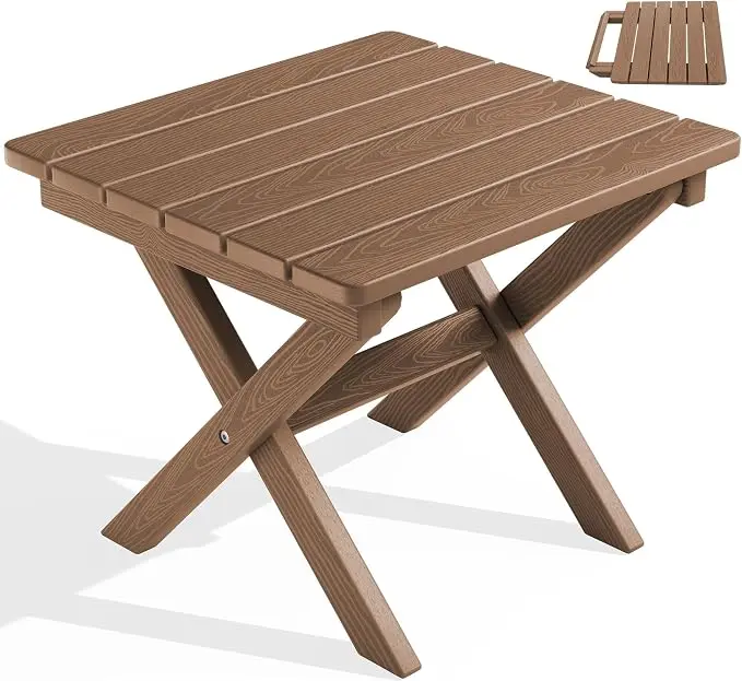 SERWALL Folding Outdoor Side Table, HDPE Adirondack End Table, No Assembly