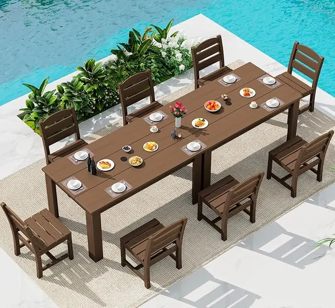 SERWALL Outdoor Dining Set for 8 – HDPE Patio Set