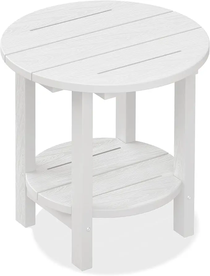 SERWALL Round Outdoor Side Table, HDPE Small Adirondack End Table, 2-Tier Patio