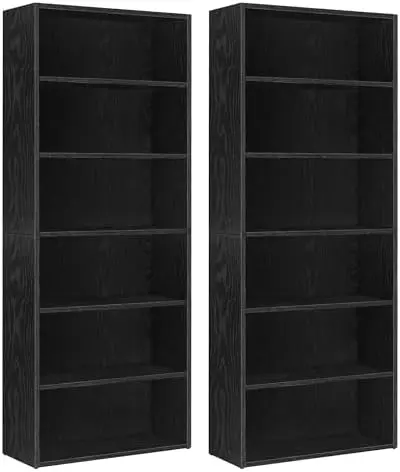 Set of 2 6-Tier Open Bookshelves, Adjustable Storage Shelves