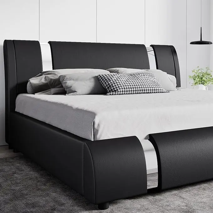 SHA CERLIN Modern Faux Leather Queen Bed Frame