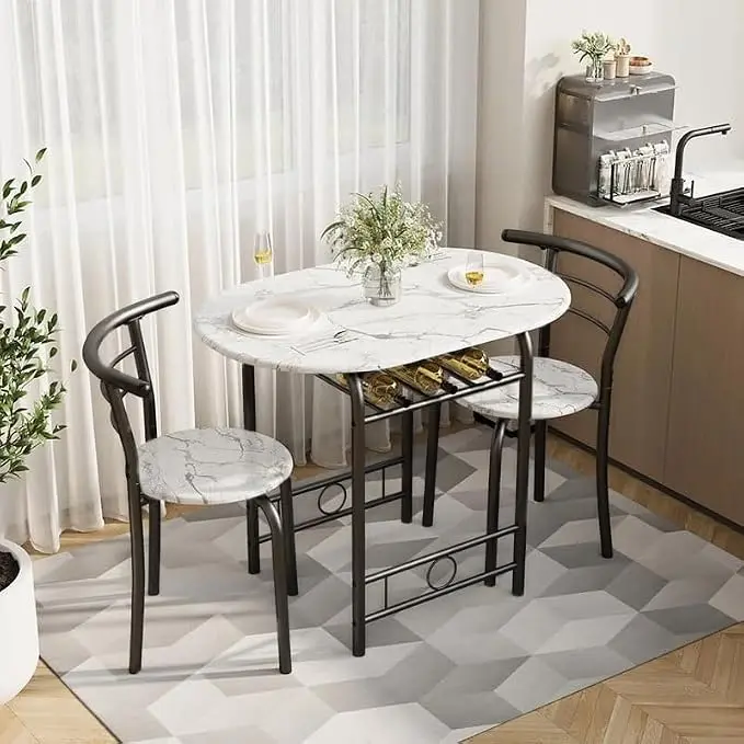 Shahoo 3-Piece Wooden Dining Table Set, Kitchen Breakfast Nook Sets