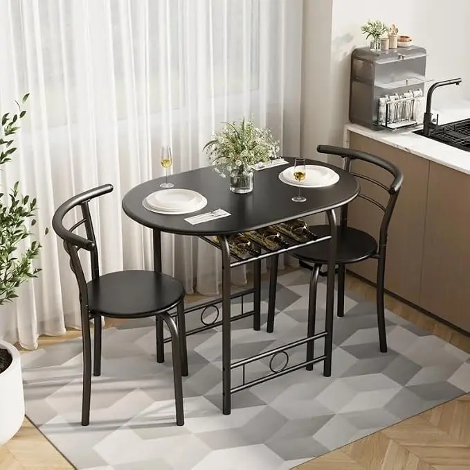 Shahoo 3-Piece Wooden Dining Table Set, Kitchen Breakfast Nook Sets