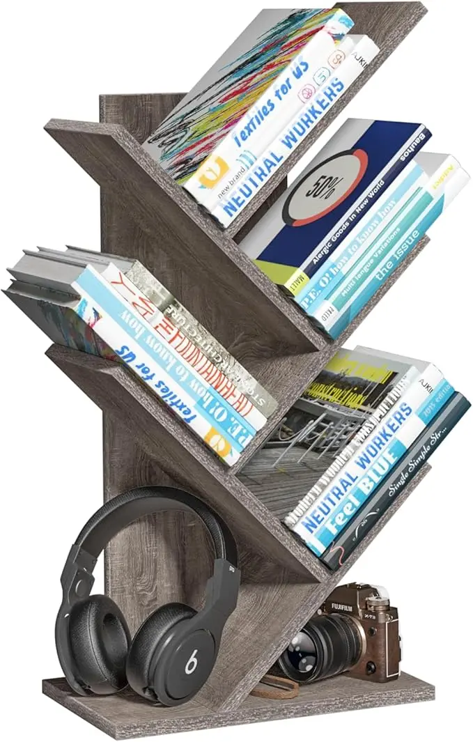 SHEEPAM 5 Tier Tree Book Shelf, Small Desktop Bookshelf