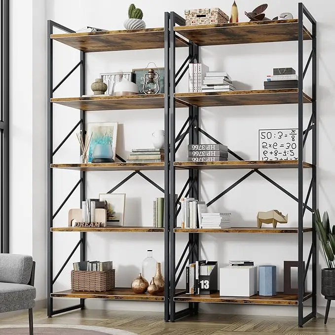 Shintenchi 2 Pieces 5 Tiers Bookshelf, Classically Tall Bookcase Shelf