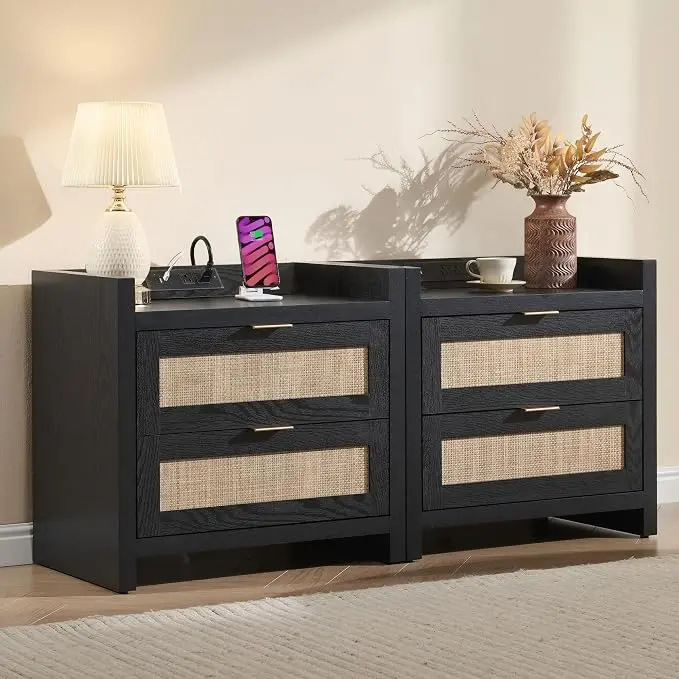 SICOTAS Black Nightstands Set of 2 Bed Side Table