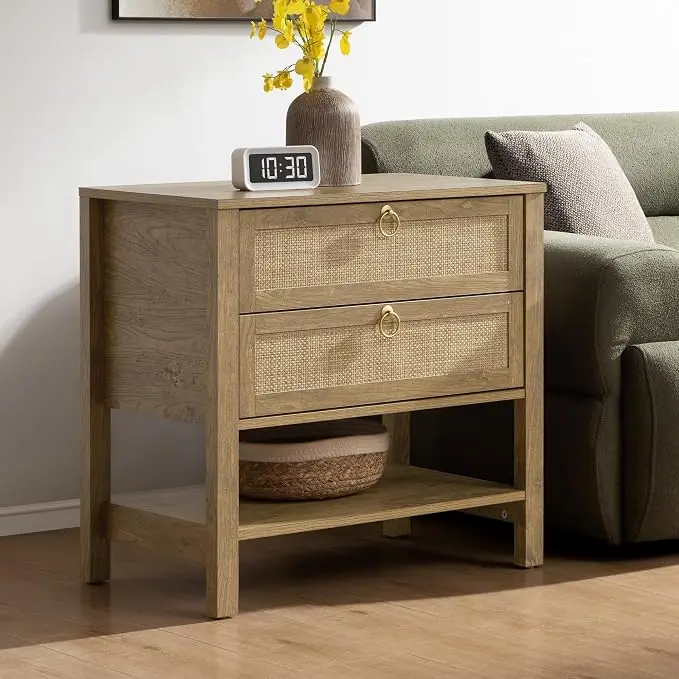 SICOTAS Night Stand with Drawers and Storage Shelf