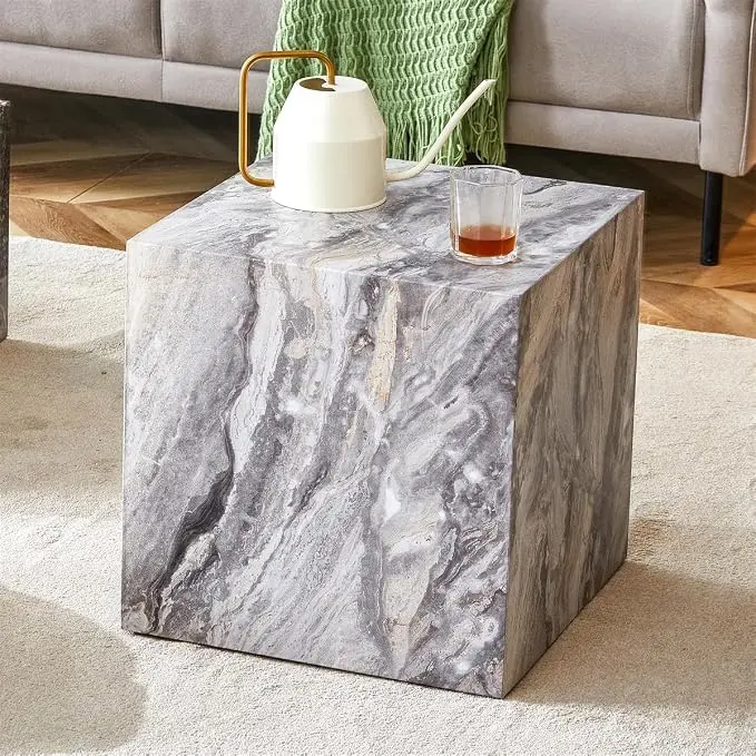 Side Table, End Table Living Room Table, Modern Sofa Couch Table, Faux Marble