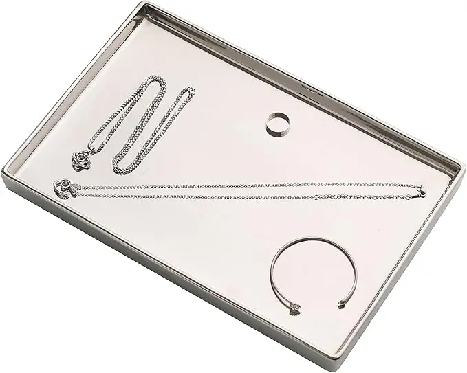 Silver Ceramic Jewelry Mirror Tray Vanity Holder Rectangular Mini Small Medium Large