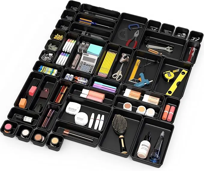 Simple Houseware Interlocking Desk Drawer Bins Organizer, 42 Packs, Black