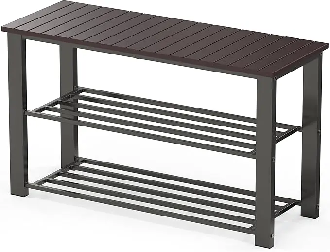 Simple Houseware Wood Top Shoe Storage Bench for Entryway, Dark Brown