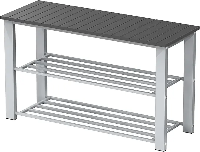 Simple Houseware Wood Top Shoe Storage Bench for Entryway, Grey