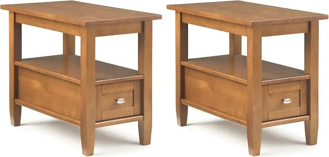 SIMPLIHOME Warm Shaker Solid Wood 14 inch Wide Transitional-Style Narrow Side