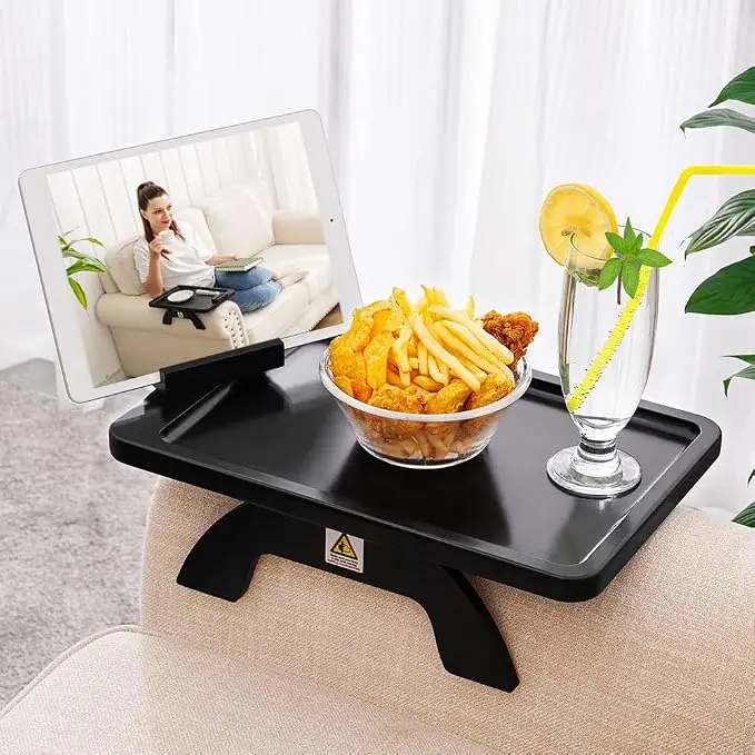 SINWANT Couch Arm Table, Bamboo Clip On Side Table Tray, Foldable Sofa Arm Tray