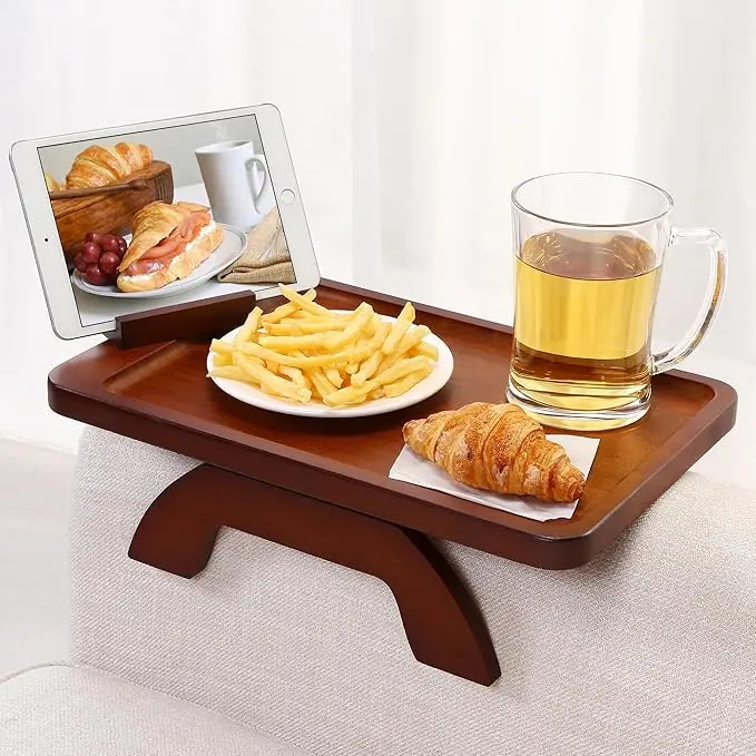 SINWANT Couch Arm Tray, Bamboo Couch Arm Table