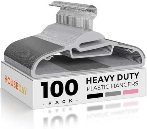 Slim Plastic Hangers with Non Slip Rubber Pads, 100 Pack, Grey