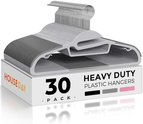 Slim Plastic Hangers with Non Slip Rubber Pads, 30 Pack, Grey