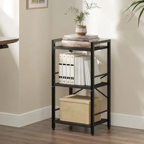 Small Bookshelf, 3-Tier Bookcase with Side Rails for Small Space