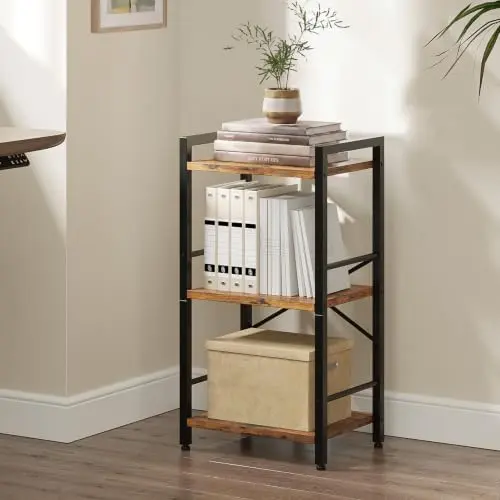 Small Bookshelf, 3-Tier Bookcase with Side Rails for Small Space