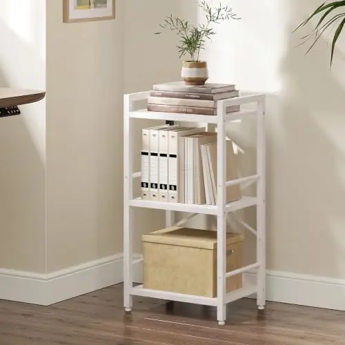 Small Bookshelf, 3-Tier Bookcase with Side Rails for Small Space