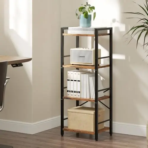 Small Bookshelf, 4-Tier Bookcase with Side Rails for Small Space
