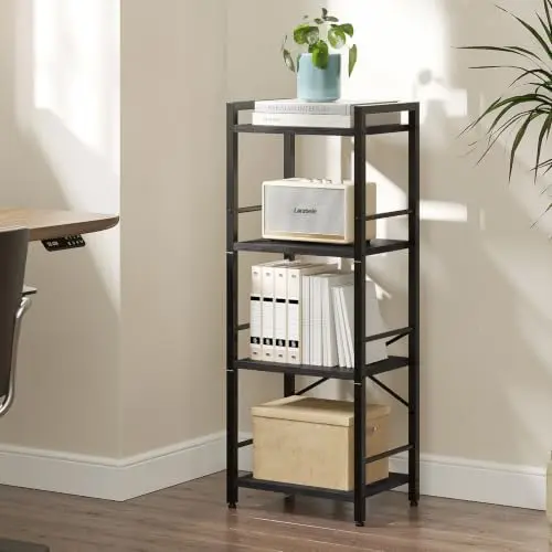 Small Bookshelf, 4-Tier Bookcase with Side Rails for Small Space