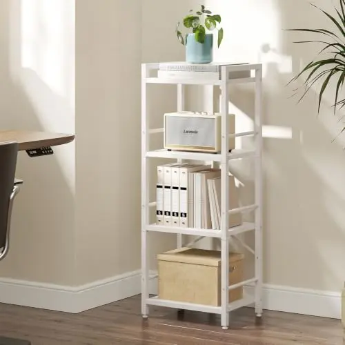 Small Bookshelf, 4-Tier Bookcase with Side Rails for Small Space