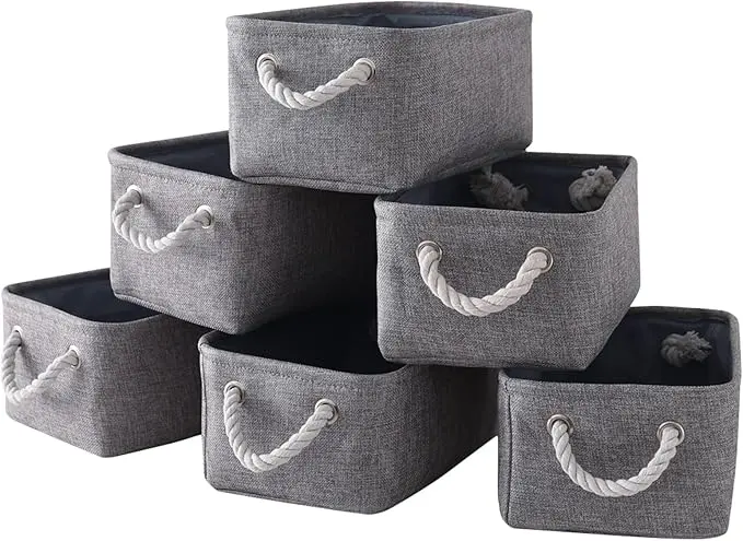 Small Fabric Storage Baskets (6-Pack), Foldable Gift Baskets with Rope Handles for Home & Office Organization