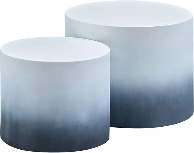 Small Round Coffee Table Nesting End Table Set of 2, MDF Side Circle Accent