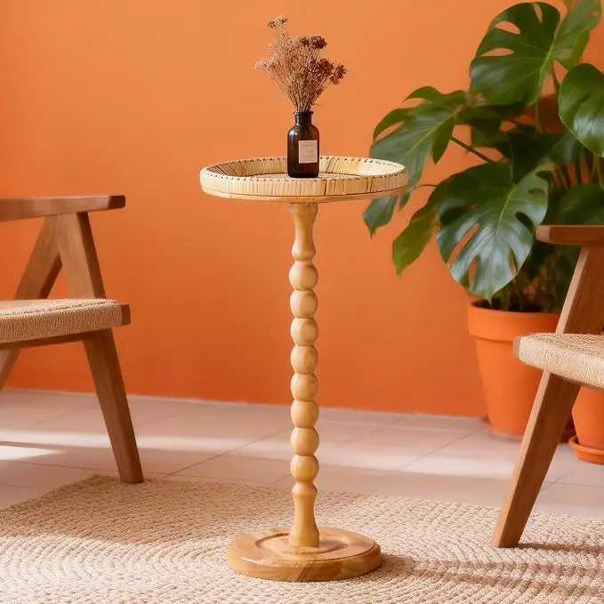 Small Side Table, Rattan Drink Table, Round Side Table