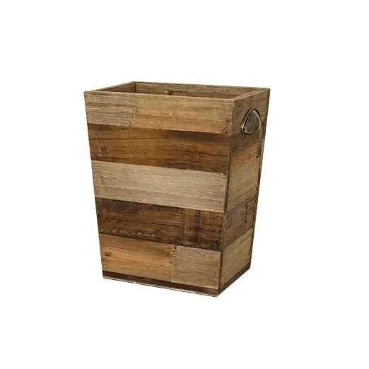 Small Wood Trash Can, Farmhouse Rectangular Garbage Can Waste Basket, Rustic