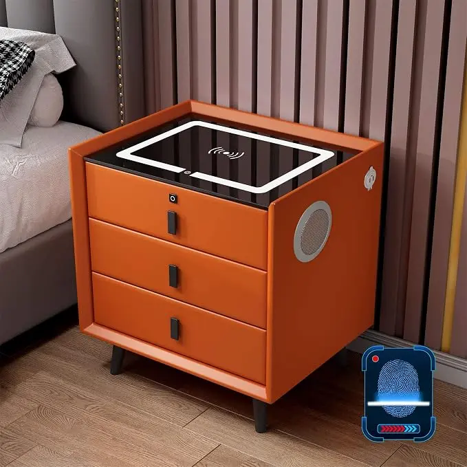 Smart Bedroom Nightstand with Fingerprint Lock and Adjustable LED Lights