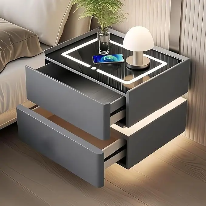 Smart Nightstand with Wireless Charging and Touch Sensing, Night Table Bedside