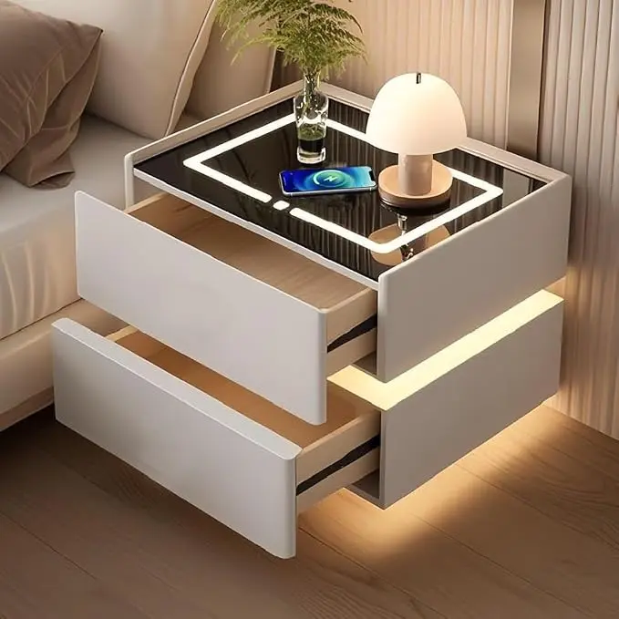 Smart Nightstand with Wireless Charging, LED Nightstand, Night Table Bedside