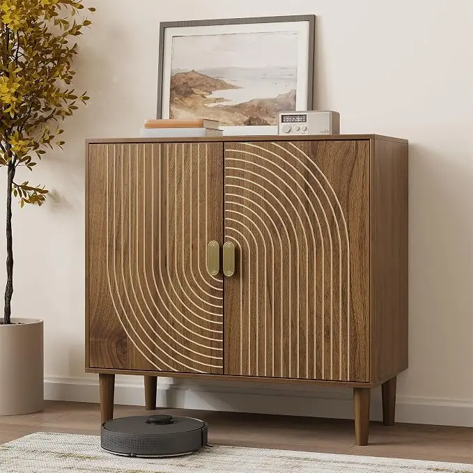 Smuxee Walnut Sideboard Cabinet, Freestanding Buffet Cabinet