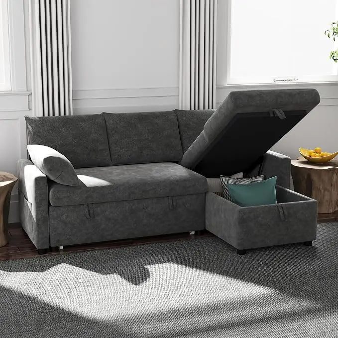 Sofa Bed, Apartment and Hotel, Dark Gray | Chenille Fabric