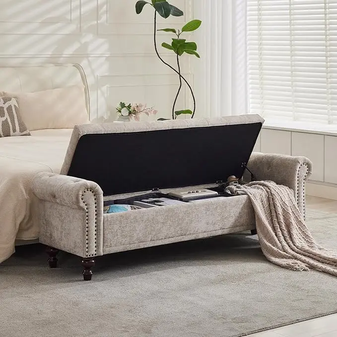 SOFTHION Storage Bench for Bedroom, Upholstered Chenille Storage Ottoman