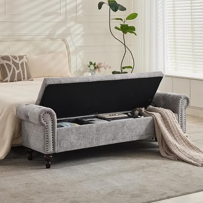 SOFTHION Storage Bench for Bedroom, Upholstered Chenille Storage Ottoman