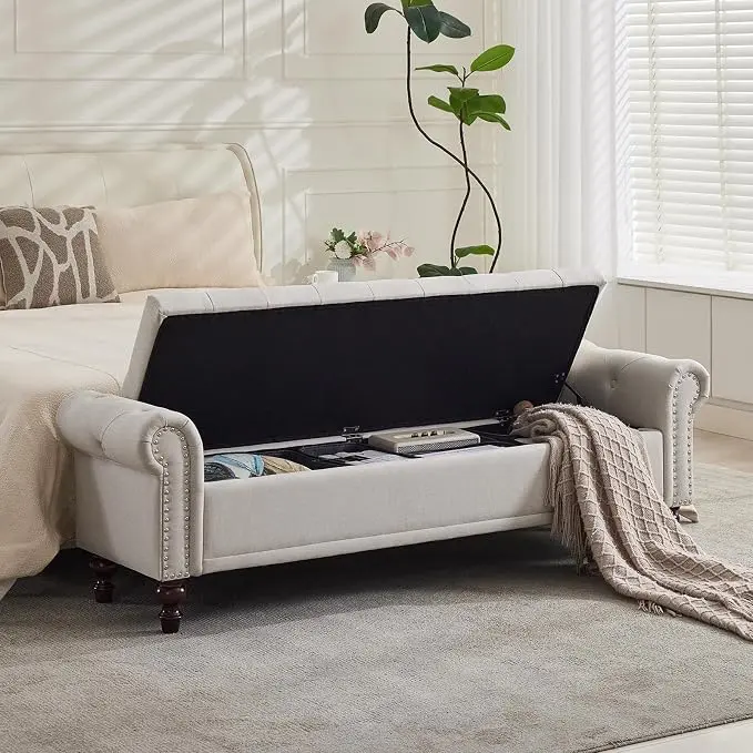 SOFTHION Storage Bench for Bedroom, Upholstered Linen Storage Ottoman