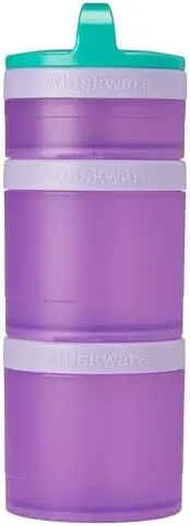 Solid Snack Containers, 3 Stackable Snack Cups, Green/Purple