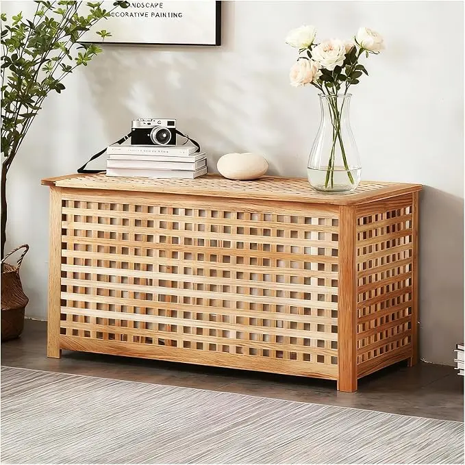 Solid Wood Entryway Bench with Storage, Large storage chest with Removable Bag