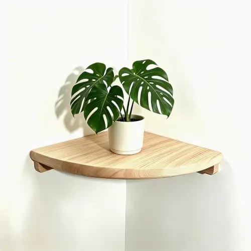 Solid Wood Floating Corner Shelf, 7.1 in Wall Mount Round End