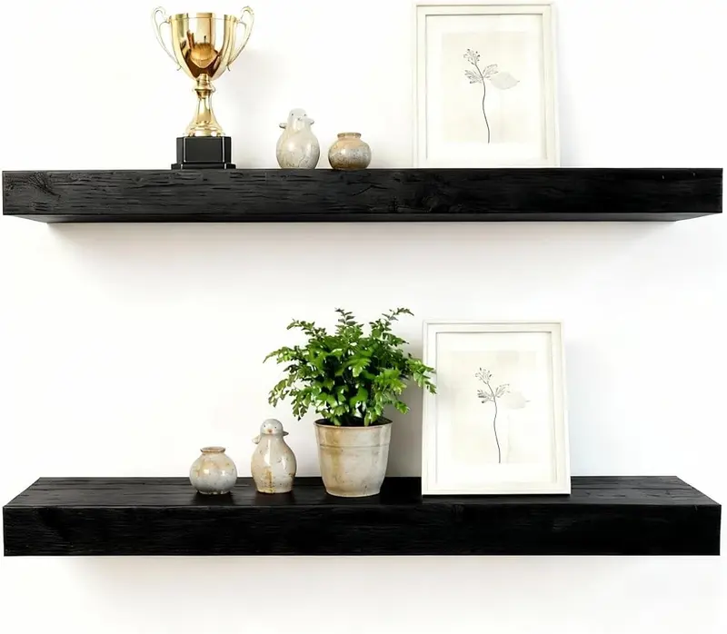 Solid Wood Floating Shelves, 35.4in Finished Real Wood Wall Shelves