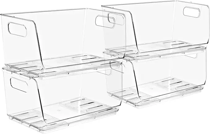 Sorbus Stackable Storage Bins Open Front - Clear Stackable Storage Bins - Pantry Bins for Storage and Organization - Acrylic Stackable Bins for Kitchen - Clear Pantry Organizer Bins (Small 4 Pack)