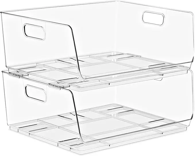 Sorbus Stackable Storage Bins Open Front - Clear Storage Bins - Pantry Bins for Storage and Organization - Acrylic Stackable Bins for Kitchen - Clear Pantry Organizer Bins (Large 2 Pack)