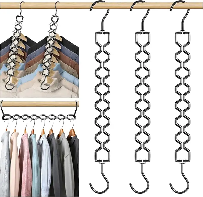 Space Saving Hangers for Clothes 3 Pack, Sturdy Metal Hangers Heavy Duty Magic